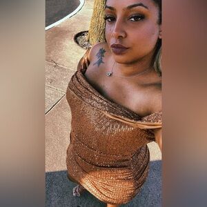 PrettyLittleThing Bronze Sequin Off-Shoulder Bodycon Dress